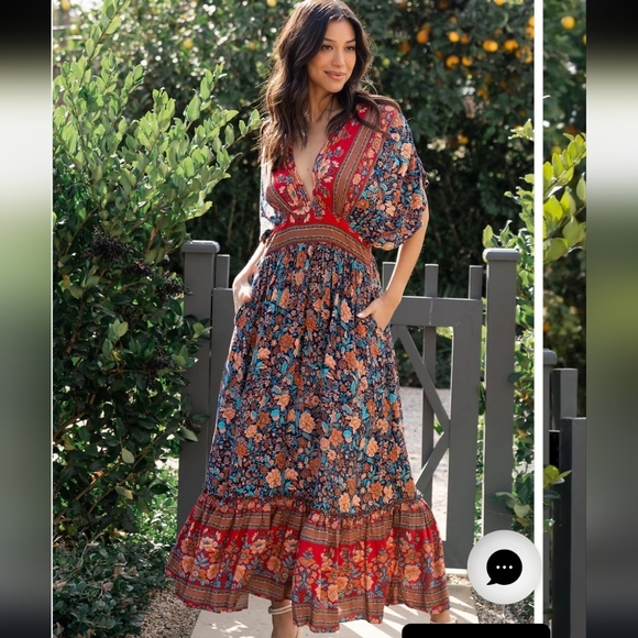 Baltic Born Leeanne Midi Dress Navy Multi Floral Boho Medium Maxi - Picture 4 of 15